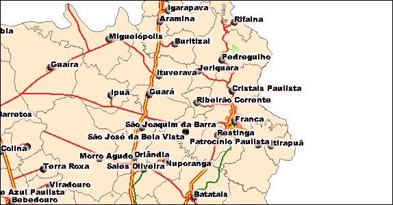 Região de Franca é mostrada no mapa da Web Rotas (Foto Reprodução)